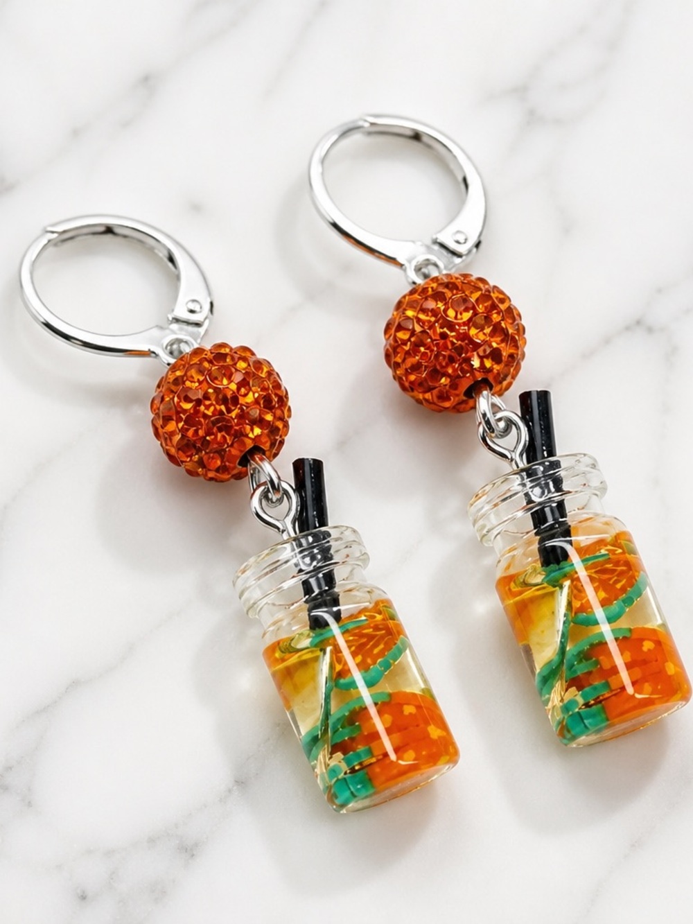 Orange Summer Drink Dangle Earrings - Picture 6 of 7